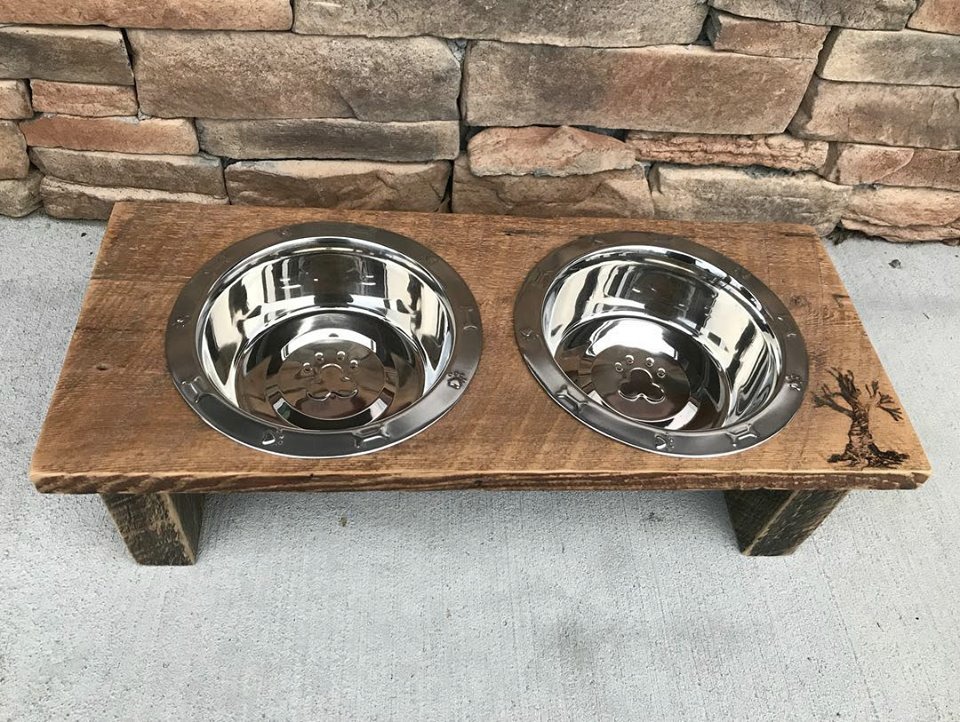 Medium Dog Dish Holder, Wood Dog Feeder With Bowls